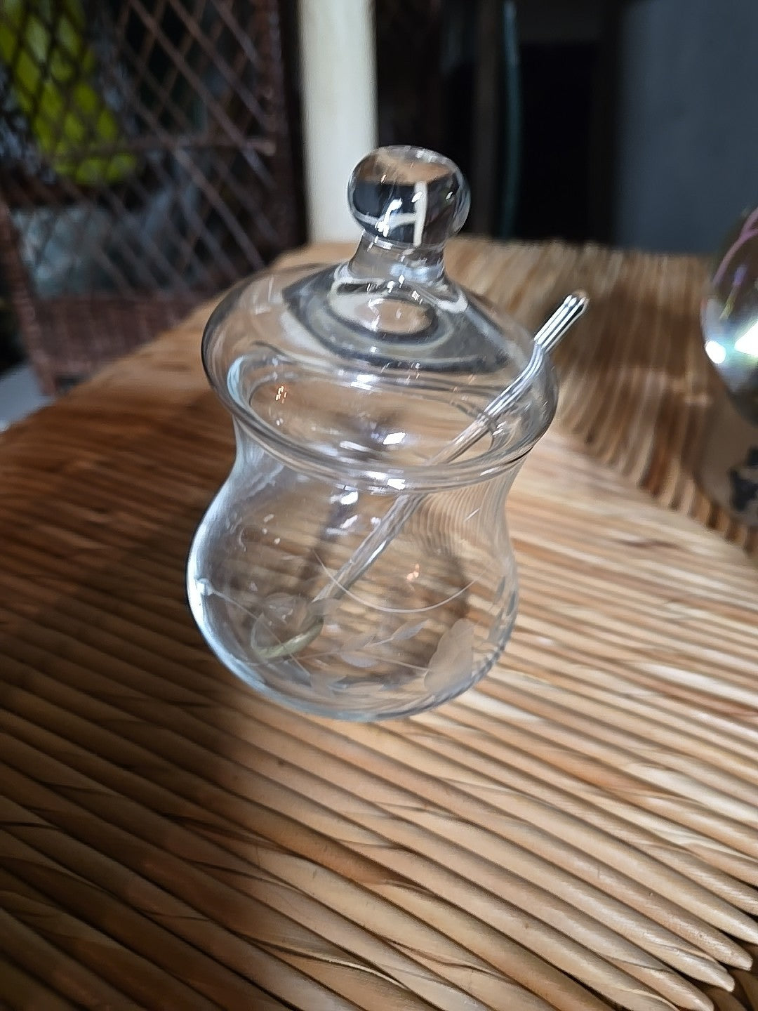 Vintage Princess House Etched Crystal Jelly Jar w/ Lid and Spoon