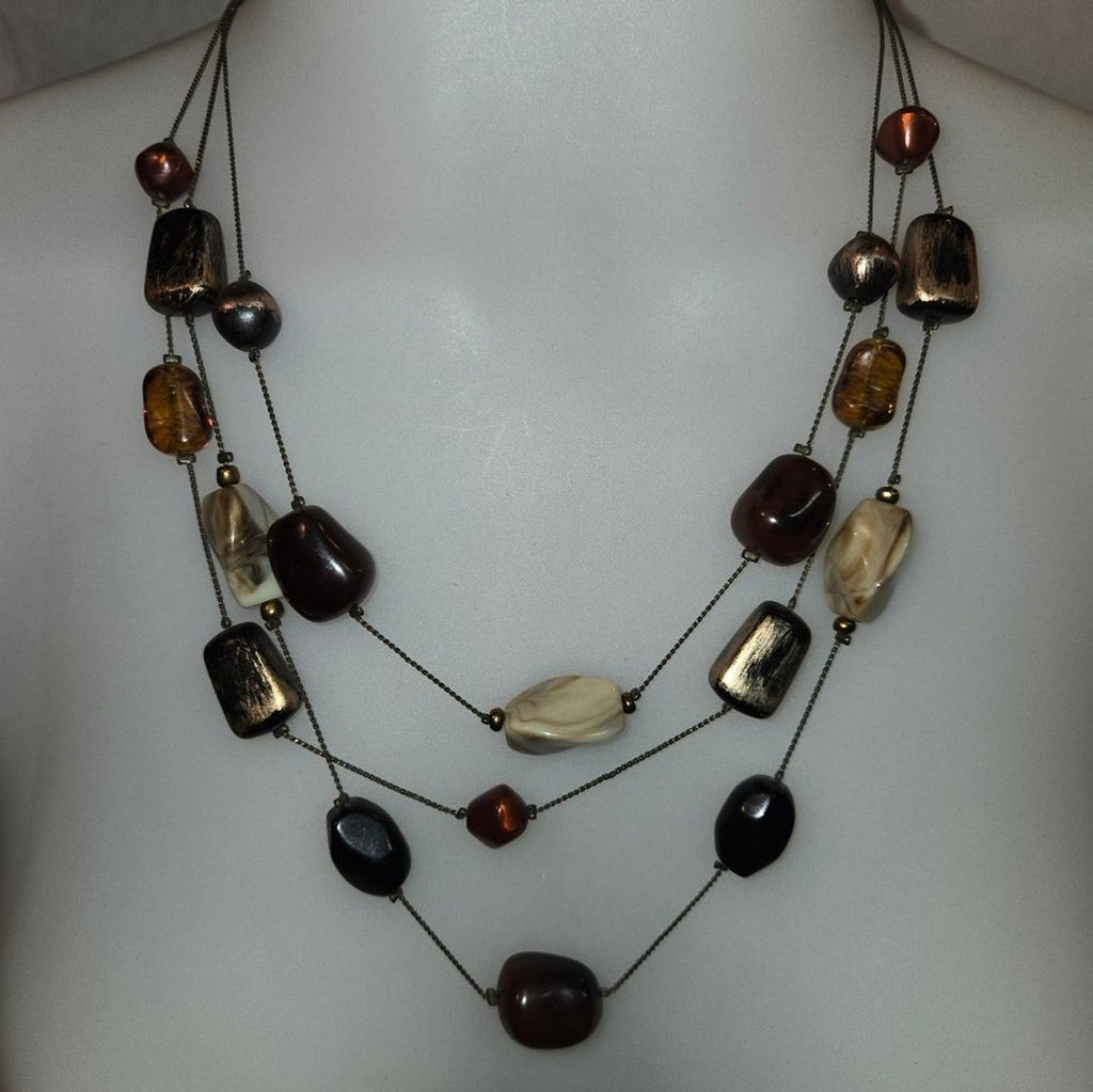 Multi- layered stone Necklace in the warm & Natural colors of Brown Rust & White