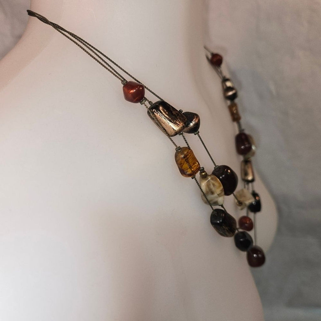 Multi- layered stone Necklace in the warm & Natural colors of Brown Rust & White