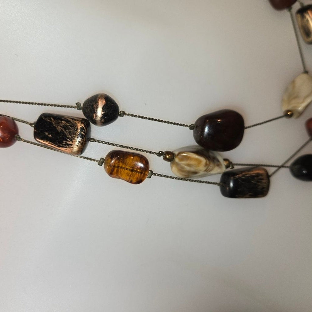 Multi- layered stone Necklace in the warm & Natural colors of Brown Rust & White