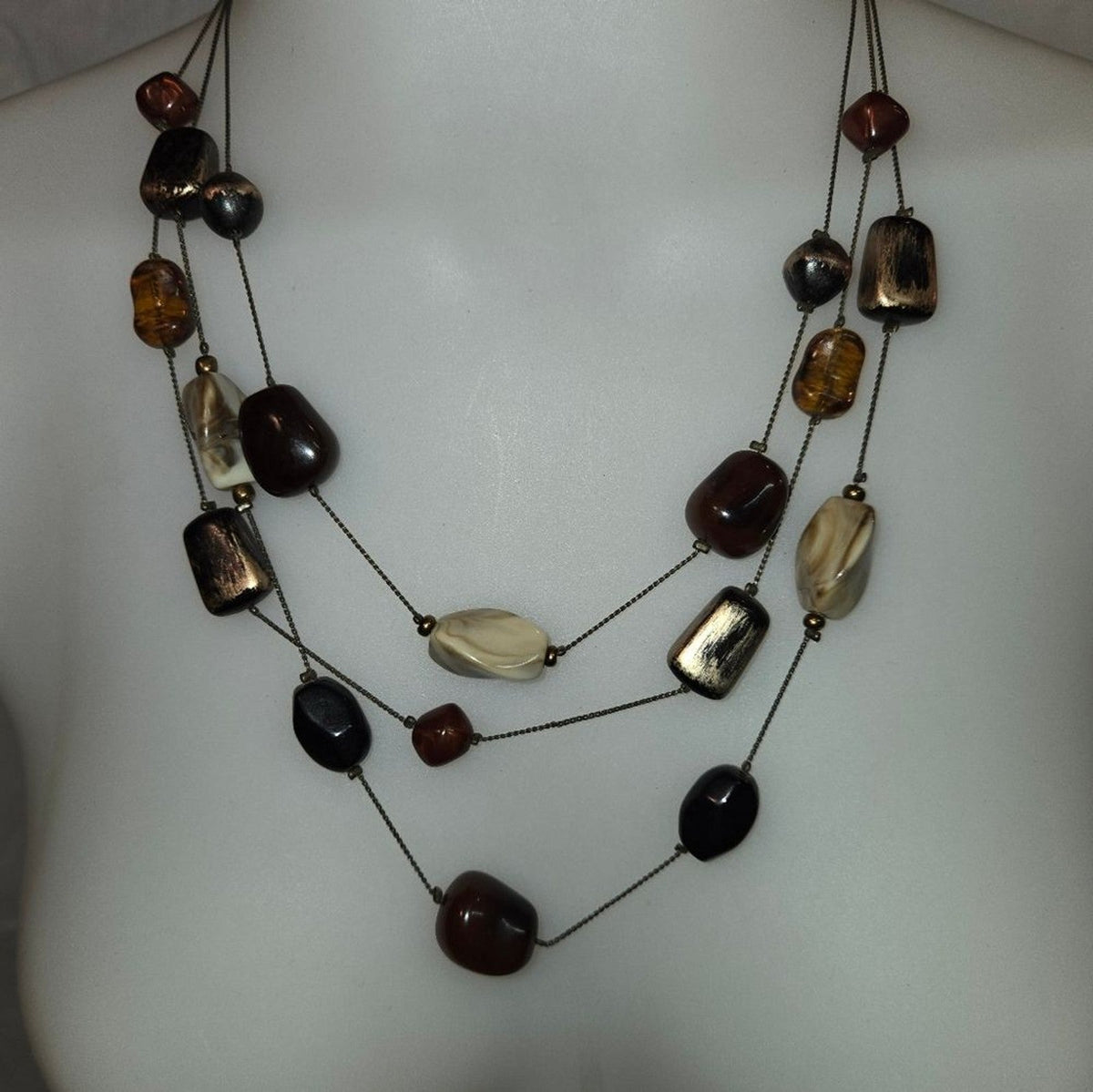 Multi- layered stone Necklace in the warm & Natural colors of Brown Rust & White