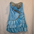 Riva Design Aqua Blue Jeweled Strapless Mini Beaded Formal Dress Size 10