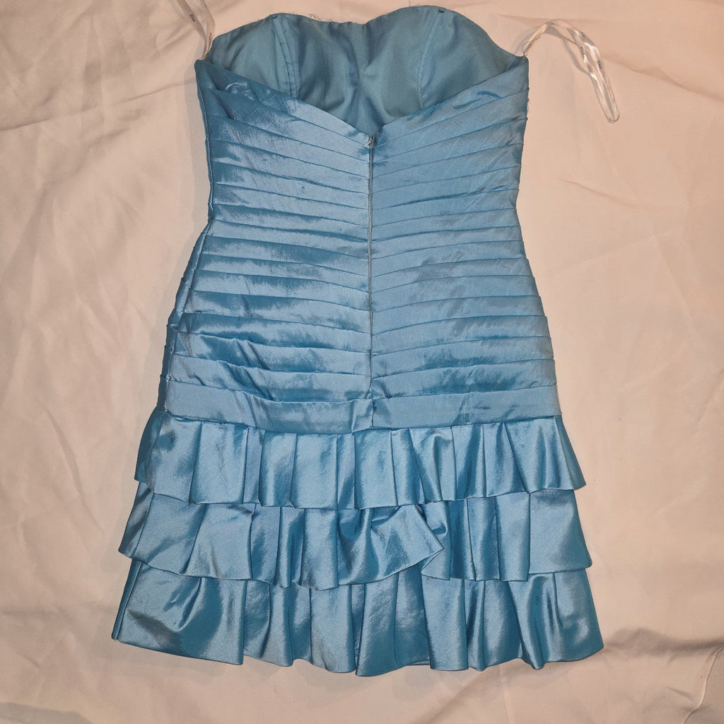 Riva Design Aqua Blue Jeweled Strapless Mini Beaded Formal Dress Size 10