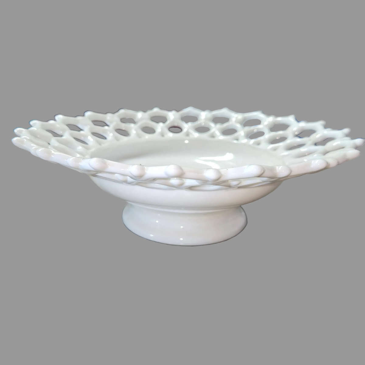 Vintage Milk Glass Open Lacey 10” Bowl 3 1/4” High