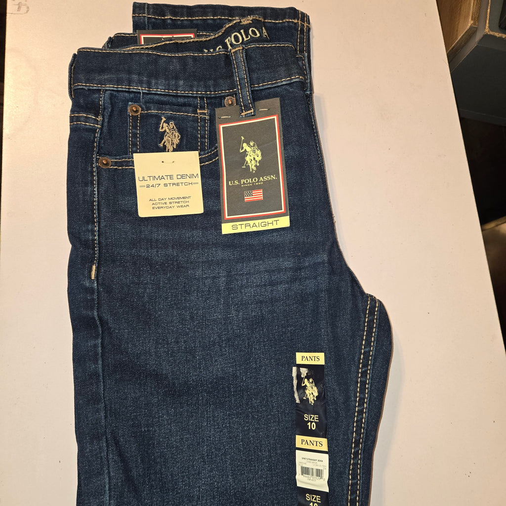 Boys dark wash straight-fit denim jeans size 10