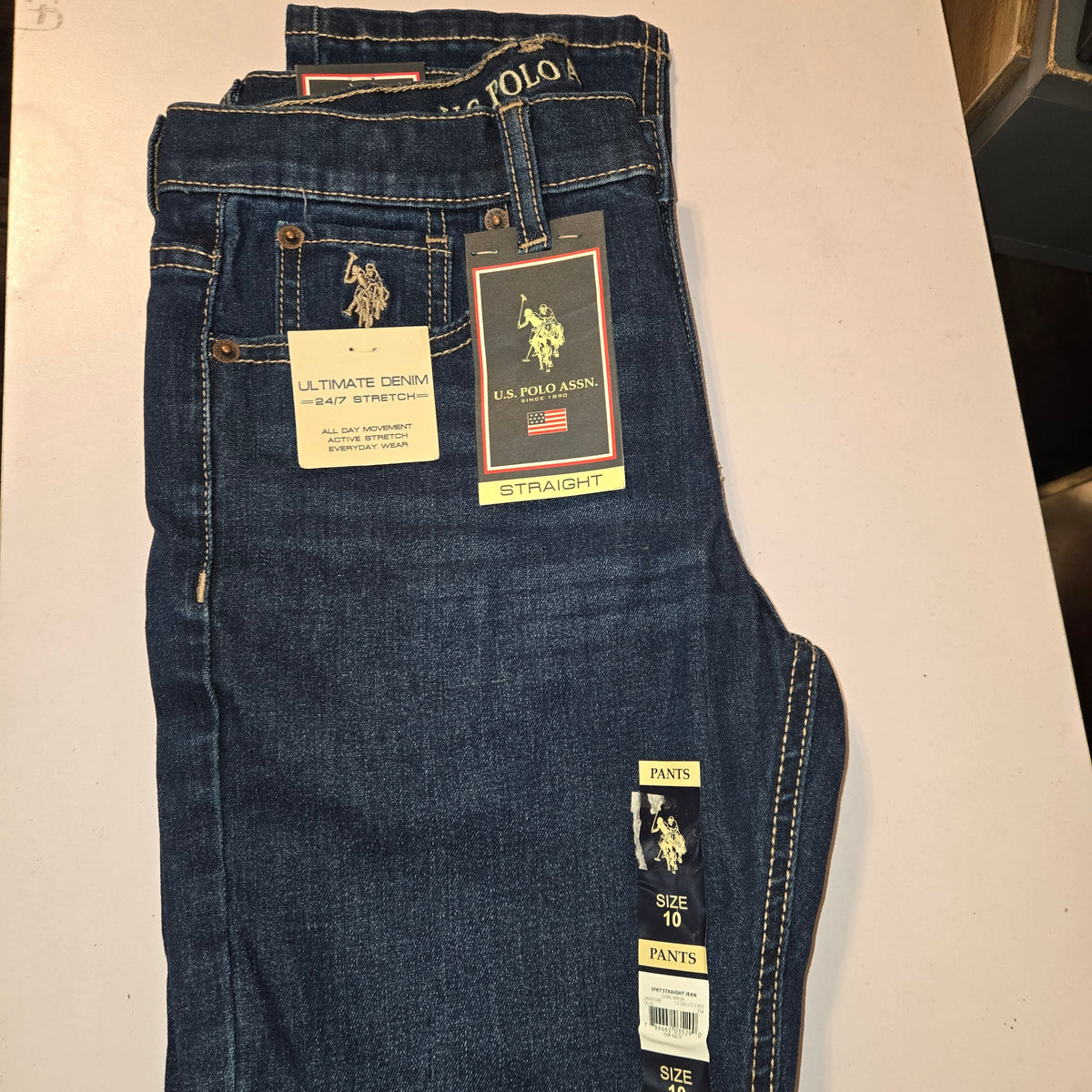 Boys dark wash straight-fit denim jeans size 10